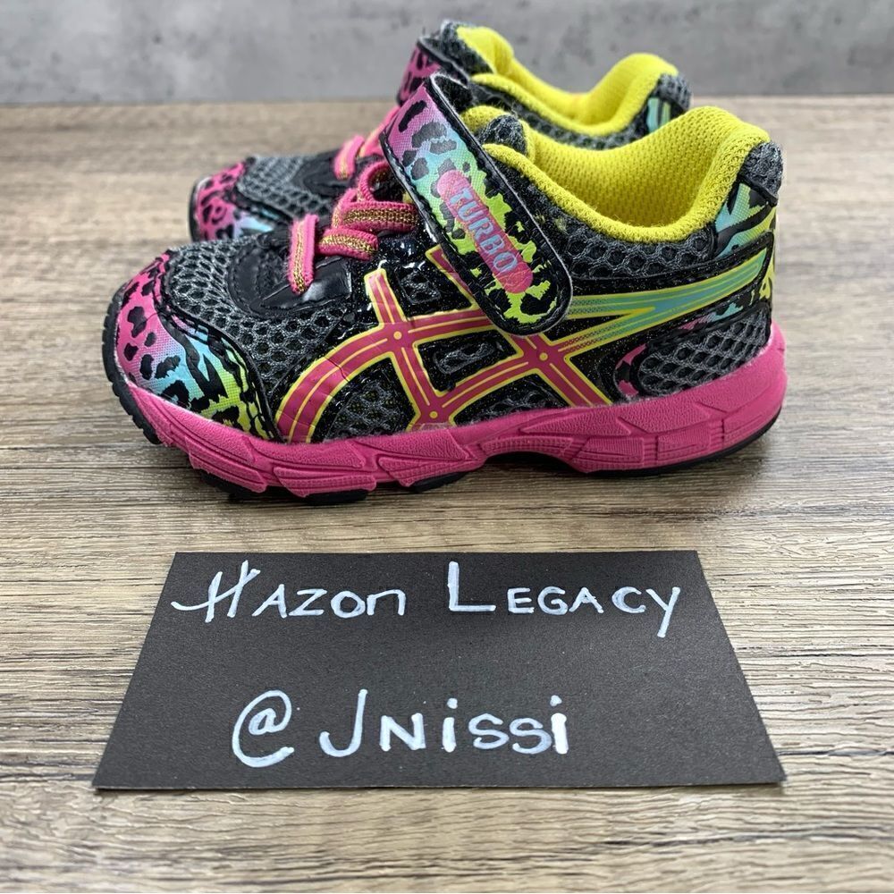 Asics~Toddler Girl’s~Turbo TS~Black/yellow/Pink Sneakers~Size 5k